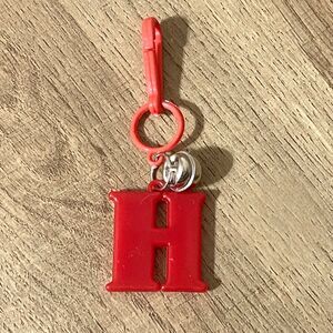 Vintage 80s Bell Charm Letter H Red Alphabet Plastic Clip For Necklace Toy ABC